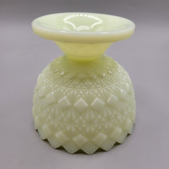 Fenton Olde Virginia Glass Fine Cut and Block Custard Candy Dish GLOWS - No Lid - Picture 7 of 8